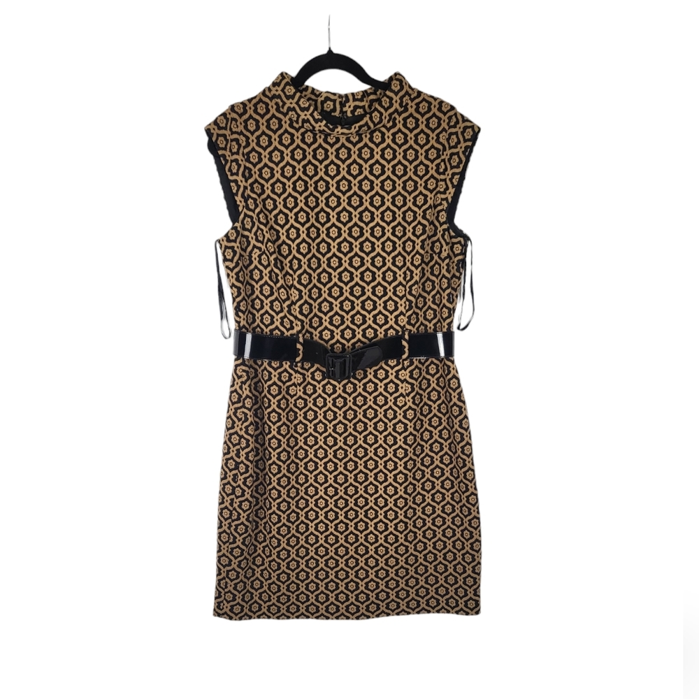 Nine west women's black,tan Retro print Sleeveless Dress Size 14